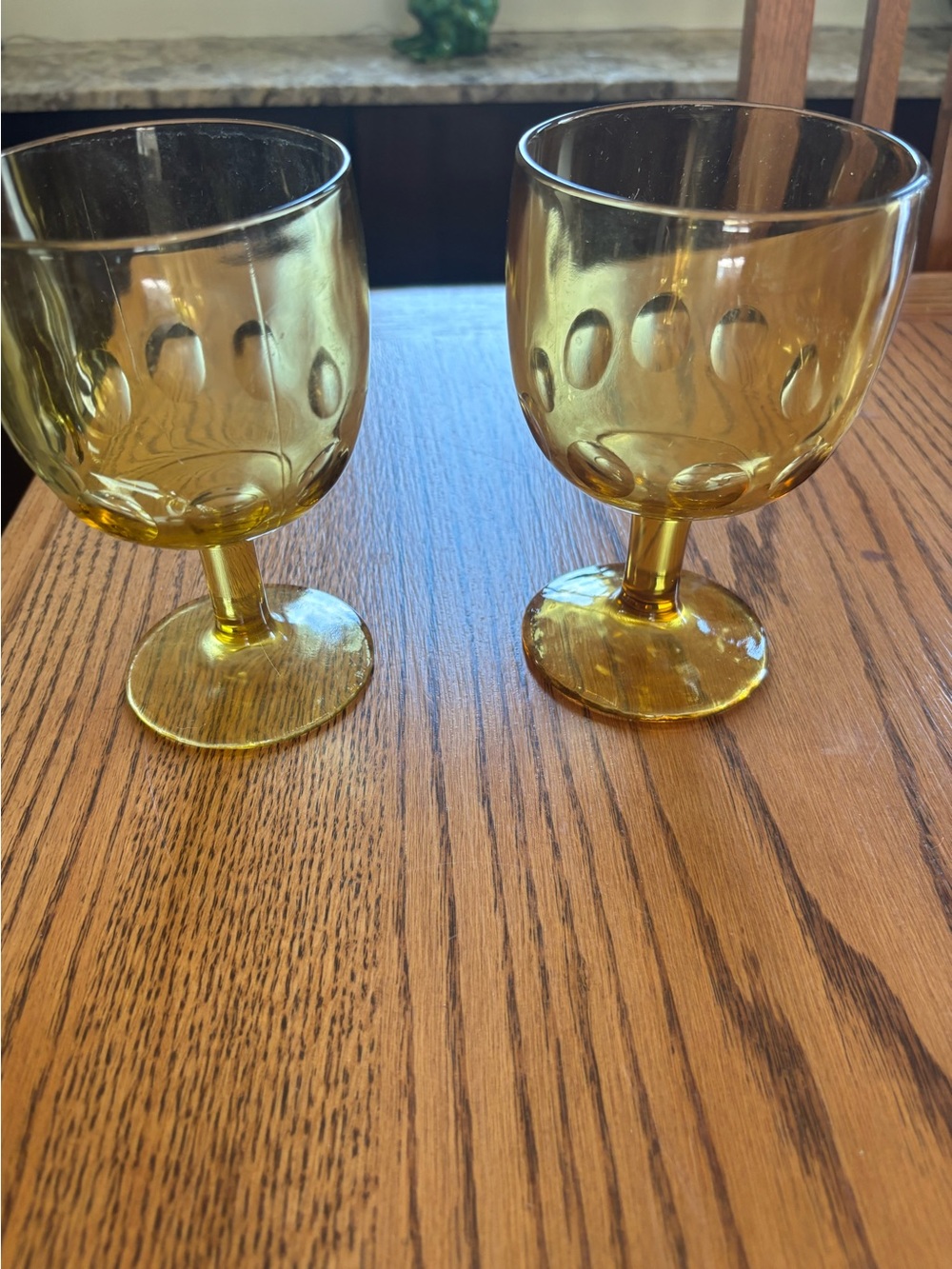 Set of 2 Amber Bubble Stem Goblets